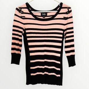 Pink and Black Striped 3/4 Sleeve Sweater